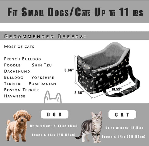 11 lbs) Cullaby Center Console Dog Car Seat for Small Dogs Chihuahua or Yorkie Anti-Anxiety Anti-Collapse Booster