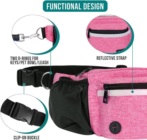 PetAmi Dog Fanny Pack, Treat Pouch for Walking and Training, Water Bottle Holder, Pink