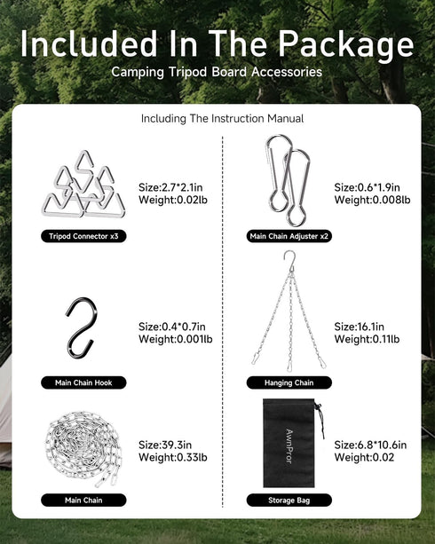 BackpackingCamping,Hiking,Fishing,wilderness Campfire Tripod,Portable Triangle Grill Camping Tripod for Cooking Fire