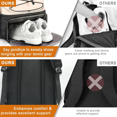 Tennis Bag, Large Tennis Backpack for Women with Ventilated Shoe Compartment and Insulated Pocket