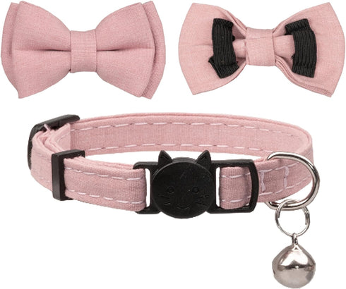 Collar for Cat Pet Breakaway with Bell, Adjustable Safety Kitten Puppy Girl Boy 2pcs Pink Leopard & Pure