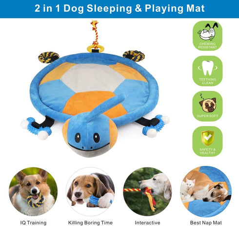 Idepet Dog Play Mat, Puppy Toy Mat with Chew Toys, Interactive Toy for Small Medium Dogs and Cats, All-in-One (Turtle)