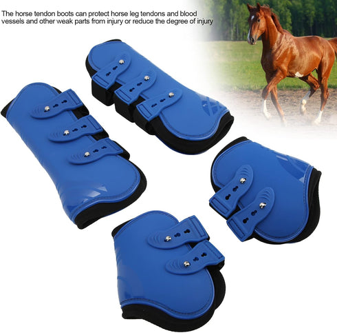 Horse Sport Boots Set of 4, PU Shell Front and Hind Tendon Fetlock Brace Guard Boots for Riding