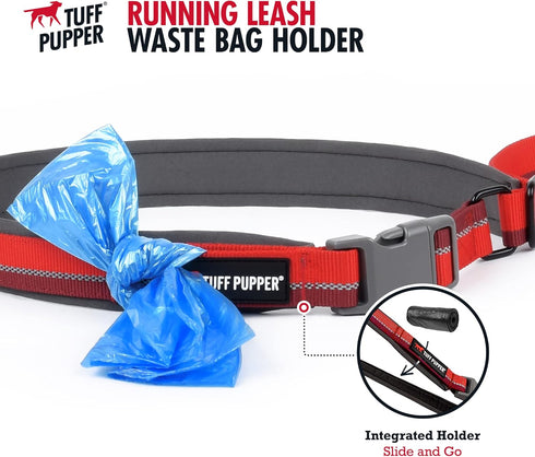 Tuff Pupper Hands Free Adjustable Dog Leash, Lightweight for Running, Padded Waist Belt (24-50 inch)