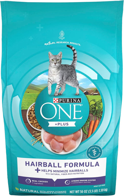 Purina ONE Natural Cat Food for Hairball Control, +PLUS Hairball Formula - 3.5 lb Bag