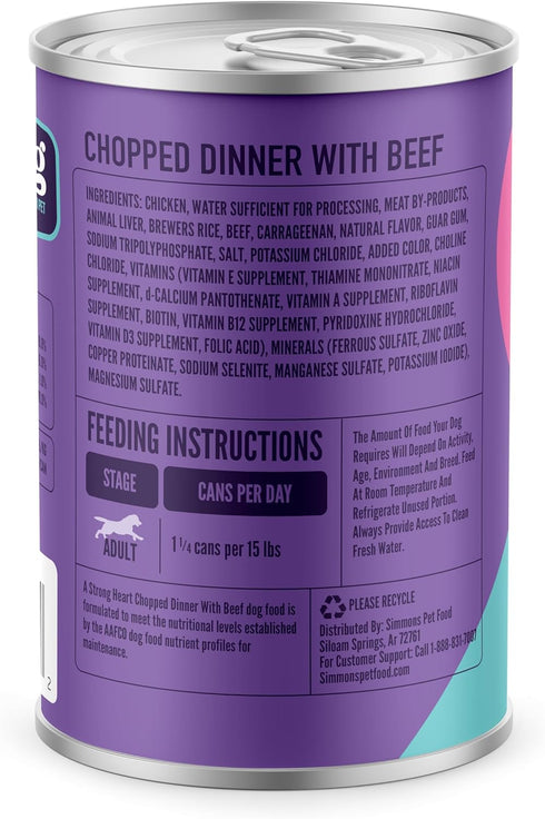 A Strong Heart Wet Dog Food, Chopped Dinner with Beef - 13.2 oz Cans (Pack of 12), Made in The USA