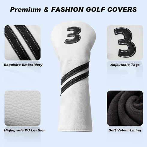 Golf Club Covers, 4pcs or 1pc Golf Head Covers for Woods and Driver Fairway Hybrids for Women Men