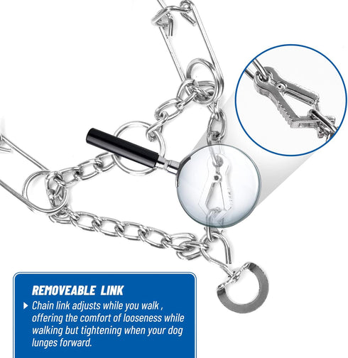 Dog Prong Collar with Quick Release Clip, Adjustable Stainless Steel Links with Rubber Tips, Choke Collar