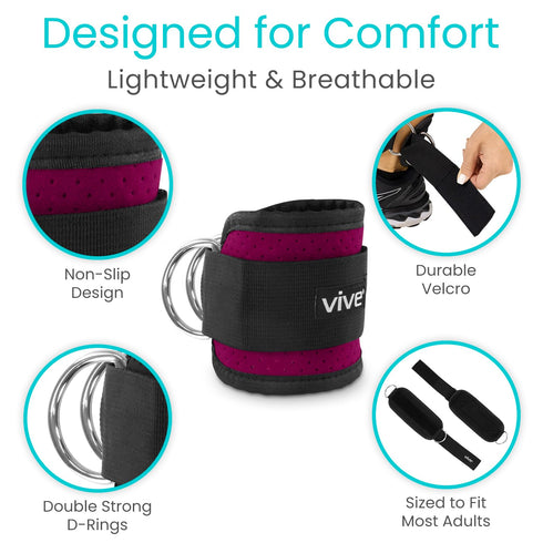 Vive Workout Ankle Straps for Women, Cable Kickback Machine Pair for Weighted Legs, Glutes, Abs