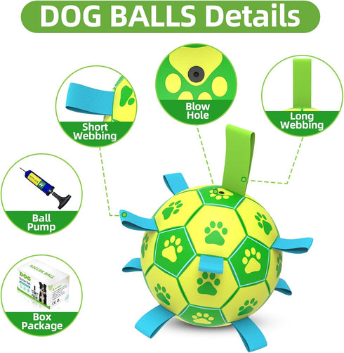 Dog Toys Soccer Ball - Interactive Tug of War Toy, Durable Water Ball for Small & Medium Dogs - Green & Yellow (6 inch)