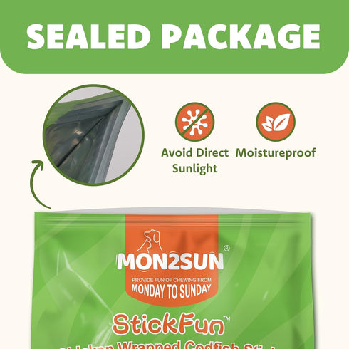 MON2SUN (31.75 -Pack 1) Rawhide Free Dog Treats Chicken Wrapped Cod Sticks for Small Dogs Healthy Training Treats Soft