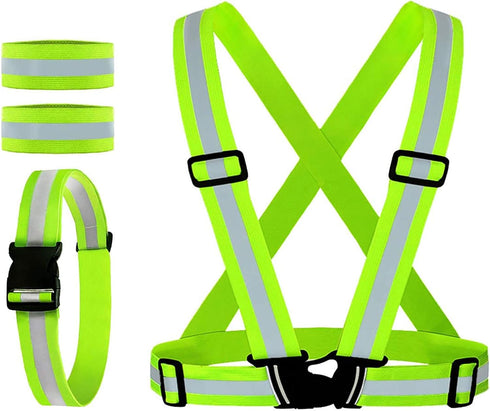 Reflective Vest with 2 Pack Reflector Armbands, Adjustable Elastic Safety Belt for High Visibility Running, Jogging,