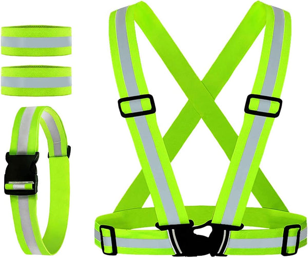 Reflective Vest with 2 Pack Reflector Armbands, Adjustable Elastic Safety Belt for High Visibility Running, Jogging,