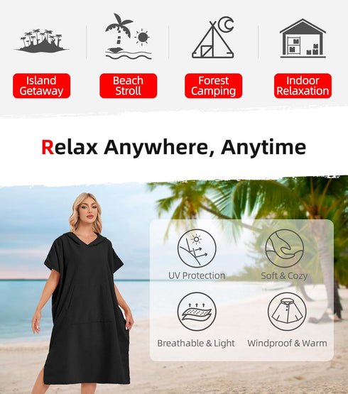 Abahub Surf Poncho Men & Women Towel Poncho Adult with Hood, Thick Quick Dry Changing Poncho Towel, Microfiber Wearable