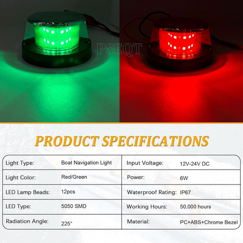 4'' 12V Sailboat (1 1Green, PSEQT Boat Navigation Lights Red Green LED Marine Bow Stern Port Starboard Signal Sailing