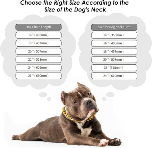 Gold Dog Chain Collars 18K Metal Cuban Link with Secure Buckle for Small Medium Large Dogs