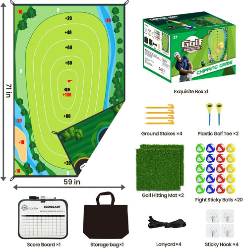 AETISY Sided,40 Set 65 Golf Chipping Game Mat Double pcs Golf Game with FT Golf Practice Mat,Outdoor Indoor Hitting