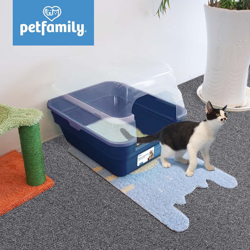 Petfamily Large Foldable Jumbo Hooded Cat Litter Box - Transparent Lid, Navy Blue
