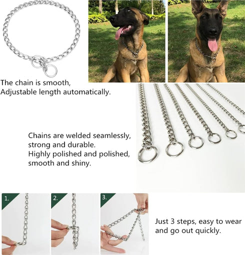 Chain Dog Collar, Heavy Duty Stainless Steel Metal Link Collars, Dog Silp Collars for Training Walking, Waterproof Chewy, Metal Chain Collar for Dogs(15.5inches)