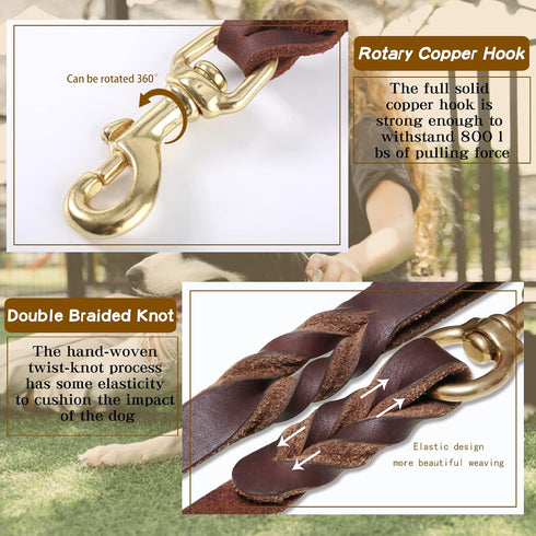 Leather Dog Leash 6ft x 3/4 inch, Heavy Duty Genuine Braided Leather, Soft Comfortable Leash for Large, Medium, Small