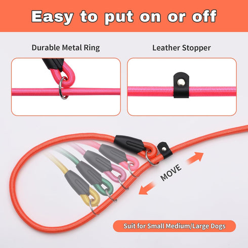 Slip Lead Dog Leash, 3pcs Strong Rope Leash for Training Large Medium Small Dogs (Pink, Orange, Blue)