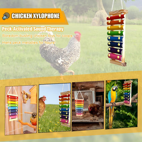 8-Key Chicken Xylophone Toy for Hens & Birds - Colorful Suspensible Metal Xylophone | Suspensible Cage Accessories,Bird