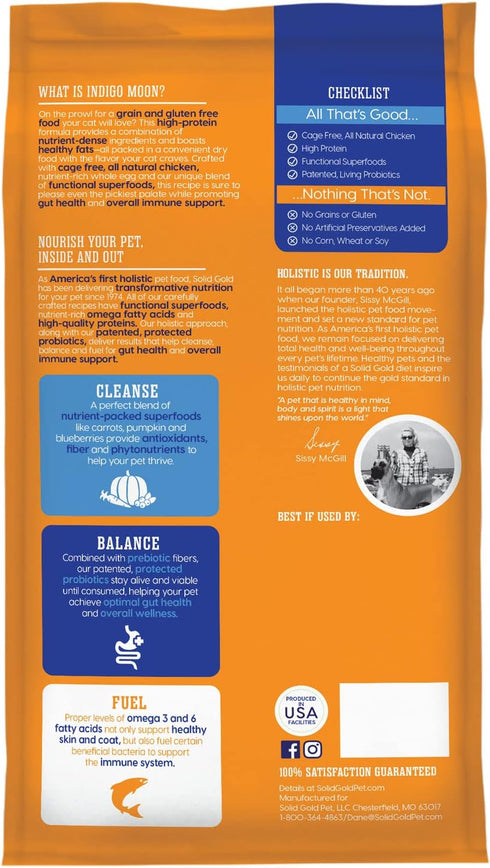Solid Gold High Protein Dry Cat Food - Indigo Moon with Digestive Probiotics, Grain & Gluten Free, Chicken, 3lb