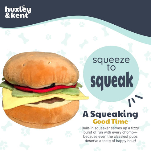 Huxley & Kent Plush Dog Toy - Hamburger, Large, Cute, Funny & Tough with Squeaker for Small & Large Dogs
