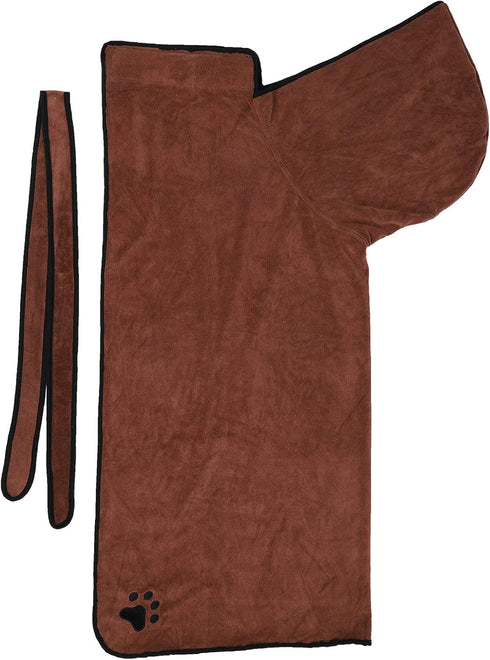 Dam Skerisi Water Absorbent Bathrobe for Dogs and Cats, Wearable Hooded Drying Bath Towel with Belt, Brown, Durably
