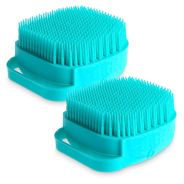 2Pcs Dog Bath Brush Scrubber with Soap Dispenser - Pet Shampoo Brush for Dogs & Cats Bath (Blue)