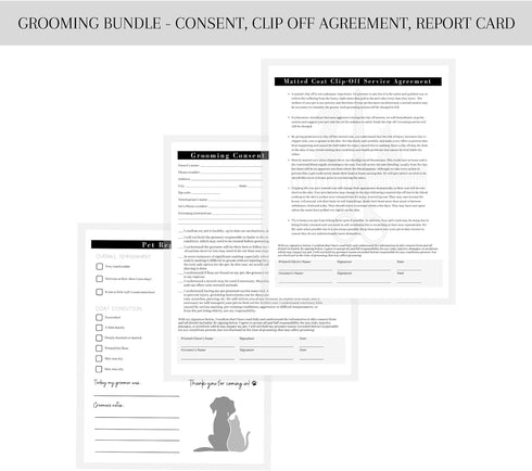 Pet Grooming Intake Forms, Consent & Release, Matted Coat Clip-Off Agreement, Pet Report Card | 50 pk, 8.5x11”
