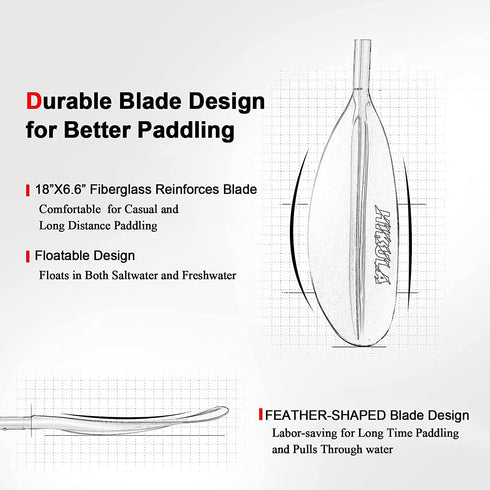 Kayak Paddle, 4 Pieces Aluminum Shaft and PP Blade, Lightweight 90.5inch/230cm Oars