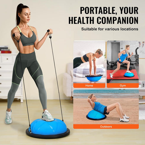 VEVOR Half Exercise Ball Trainer - 23 inch Balance Ball with Resistance Bands and Pump for Home Gym