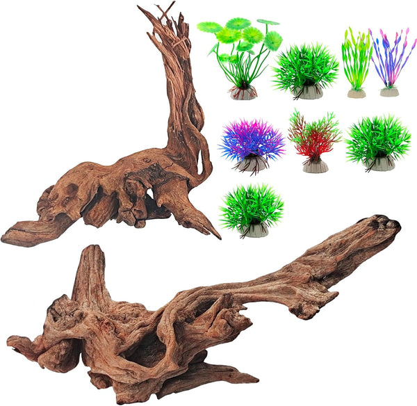 FUNOJOY Natural Driftwood Decor for Aquarium, Assorted Wood Branches for Reptile Fish Tank, Pack of 2 (7.5 to 10 Inch)
