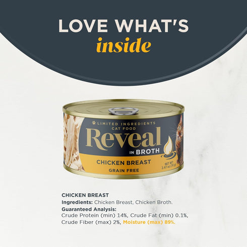 Reveal Natural Wet Cat Food, Grain Free, Limited Ingredient Chicken Breast in Broth, 2.47 oz Cans, 24 Count