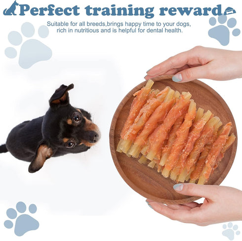 Dog Treats Soft Chews Rawhide Free Chicken Wrapped Cod Sticks, Puppy Training Snacks Dog Chews 0.5lb/227g