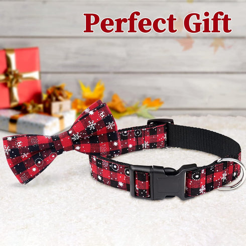 Malier Christmas Dog Collar and Bow Tie, Classic Snowflake Pattern, Light Release Buckle, Small Pet Accessories