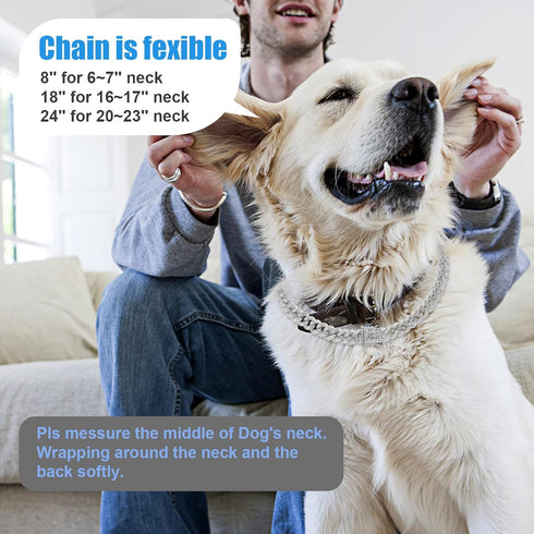 Dog Chain Silver Cuban Collars, Walking Metal Choke Collar with Secure Buckle, 24inch for Small Medium Large Dogs