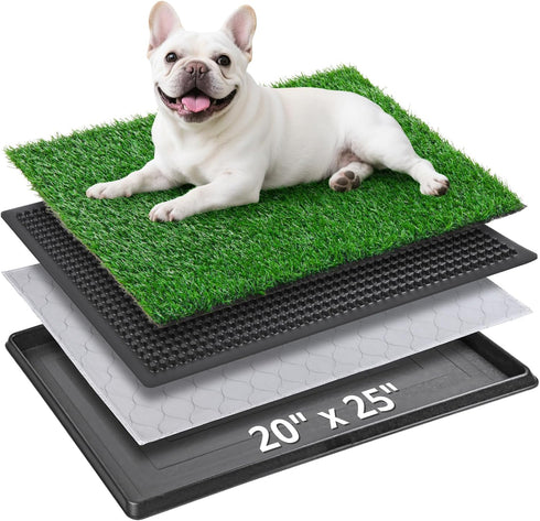 Portable Dog Grass Pad with Tray 20''x25'': Dog Litter Box with Artificial