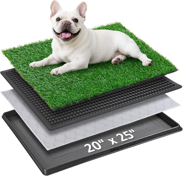 Portable Dog Grass Pad with Tray 20''x25'': Dog Litter Box with Artificial
