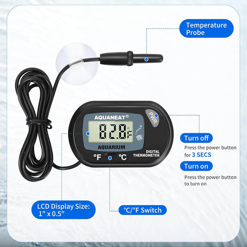 AQUANEAT 2 Pack Aquarium Thermometer, Digital Fish Tank Thermometer with LCD Display