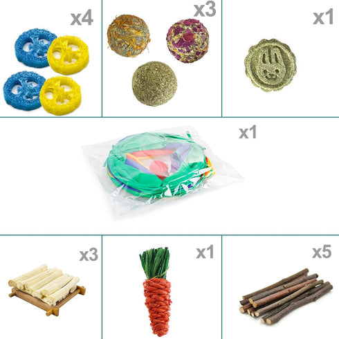 Rabbit Toys, Large Bunny Hideout Tunnel and Tube, Chew Toys for Grinding Teeth, Apple Sticks, Bamboo Carrot