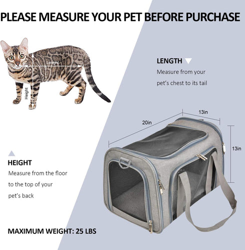 Henkelion Large Dog Cat Carrier: Soft Sided Carrier for Puppies up to 25Lbs, Collapsible Travel Carrier, Grey