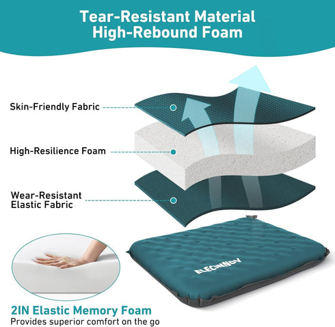 Backpacking Inflatable Seat Cushion, Self Inflating Memory Foam Stadium Seat Cushion Lightweight Camping Chair Pad