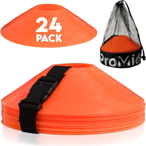 Soccer Training Cones (24, 50 & 100 Pcs) with Mesh Bag & Strap - Flexible Heavy Duty for Football, Basketball
