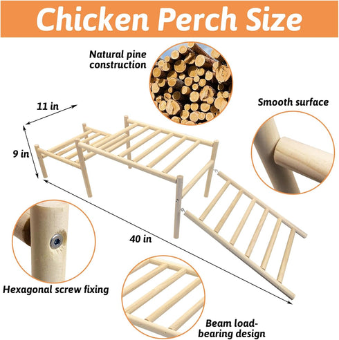 Hamiledyi Sloped Chicken Perch for Coop - Climbable Roosting Perch with Playground Design, Encourages Natural Exercise