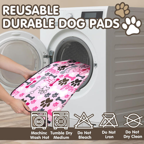 2PC 36"x24" Reusable Potty Pads for Dog-Washable Pee Pads for Floors/Couch/Bed and Crates-with Pink Dogs Paw Pattern