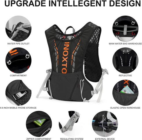 INOXTO Hydration Vest Backpack, Lightweight Water Running Pack with 1.5L Water Bladder for Hiking