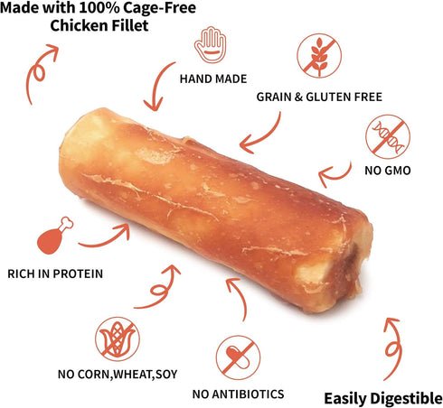 Gluten Free Rawhide Free Dog Chew Chicken Rolls Mini 2.5" for Small Dogs, 10 pcs/Pack