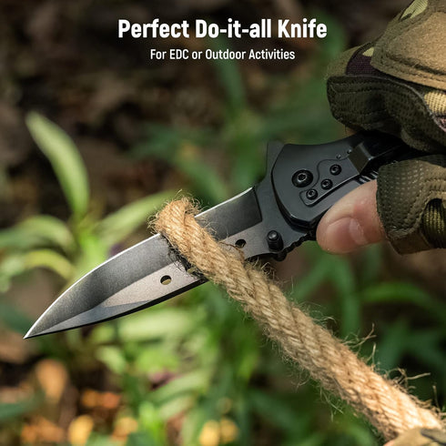Pocket Knife for Men - 3.46" Sharp Blade Wood Handle Folding Knife with Clip and Glass Breaker, EDC for Camping,